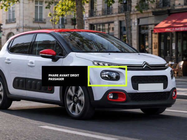 Phare avant droit halogène pour Citroën C3 phase 1 (2016-2020) - Neuf adaptable